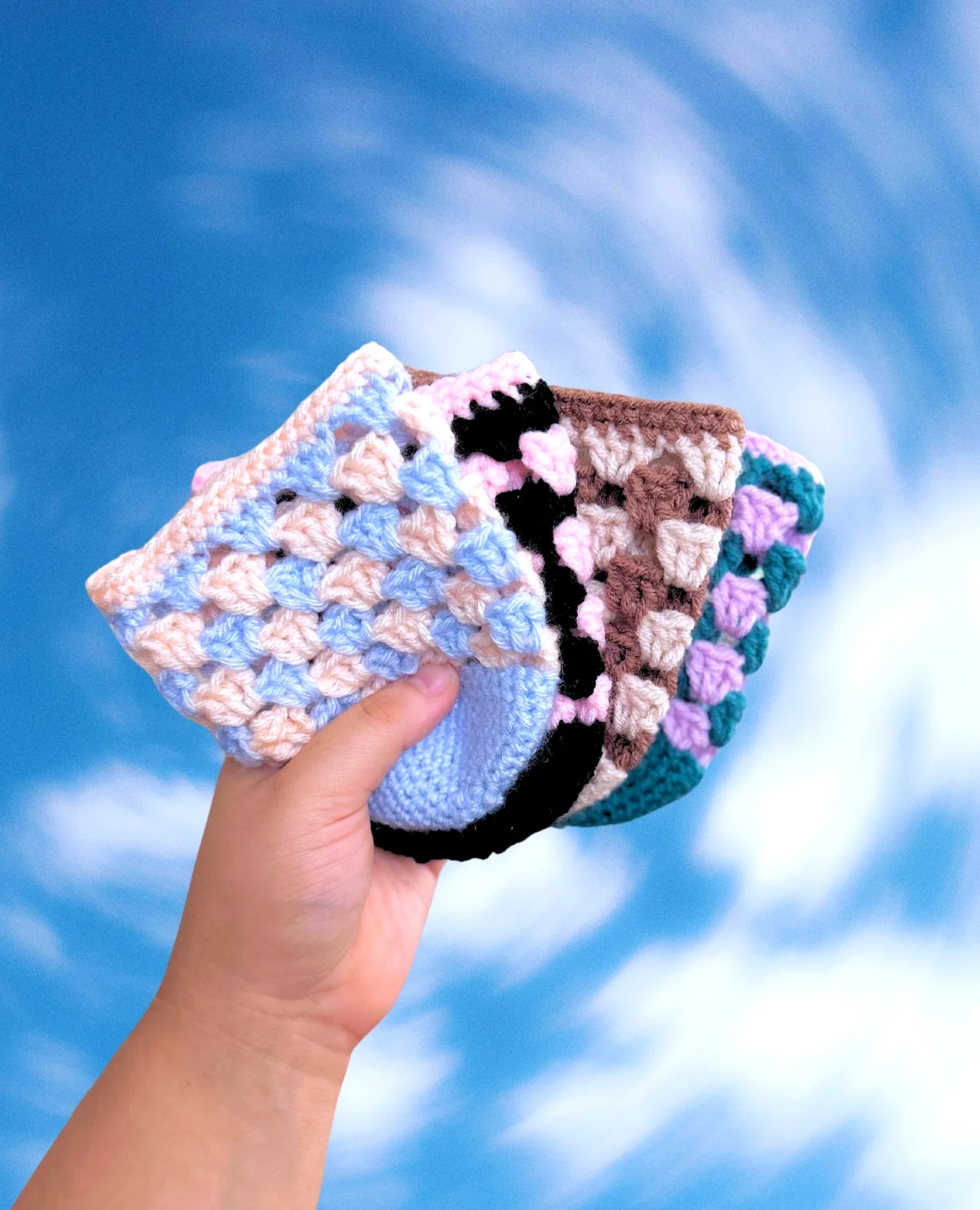 Charming Crochet Face Scrubber in Pastel Granny Square Design