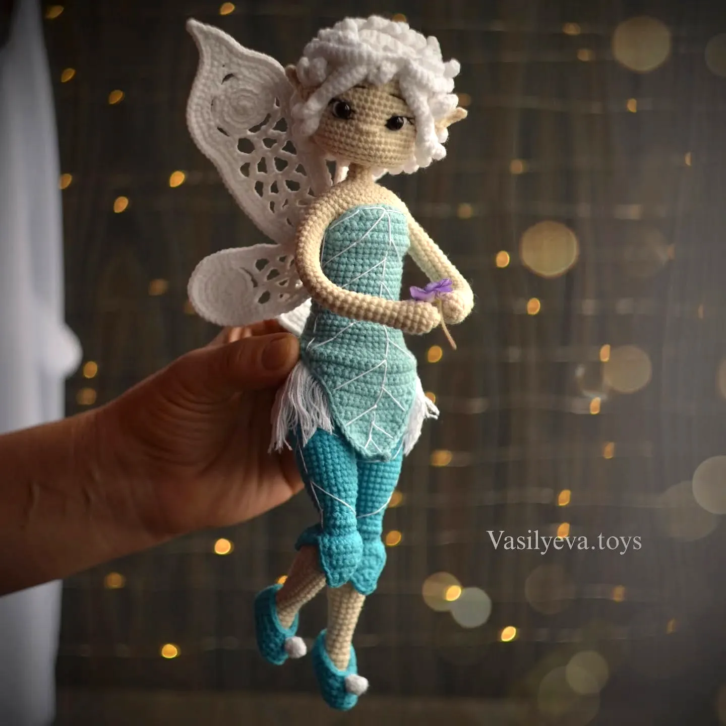 Charming Crochet Fairy Doll in Turquoise and White Colors