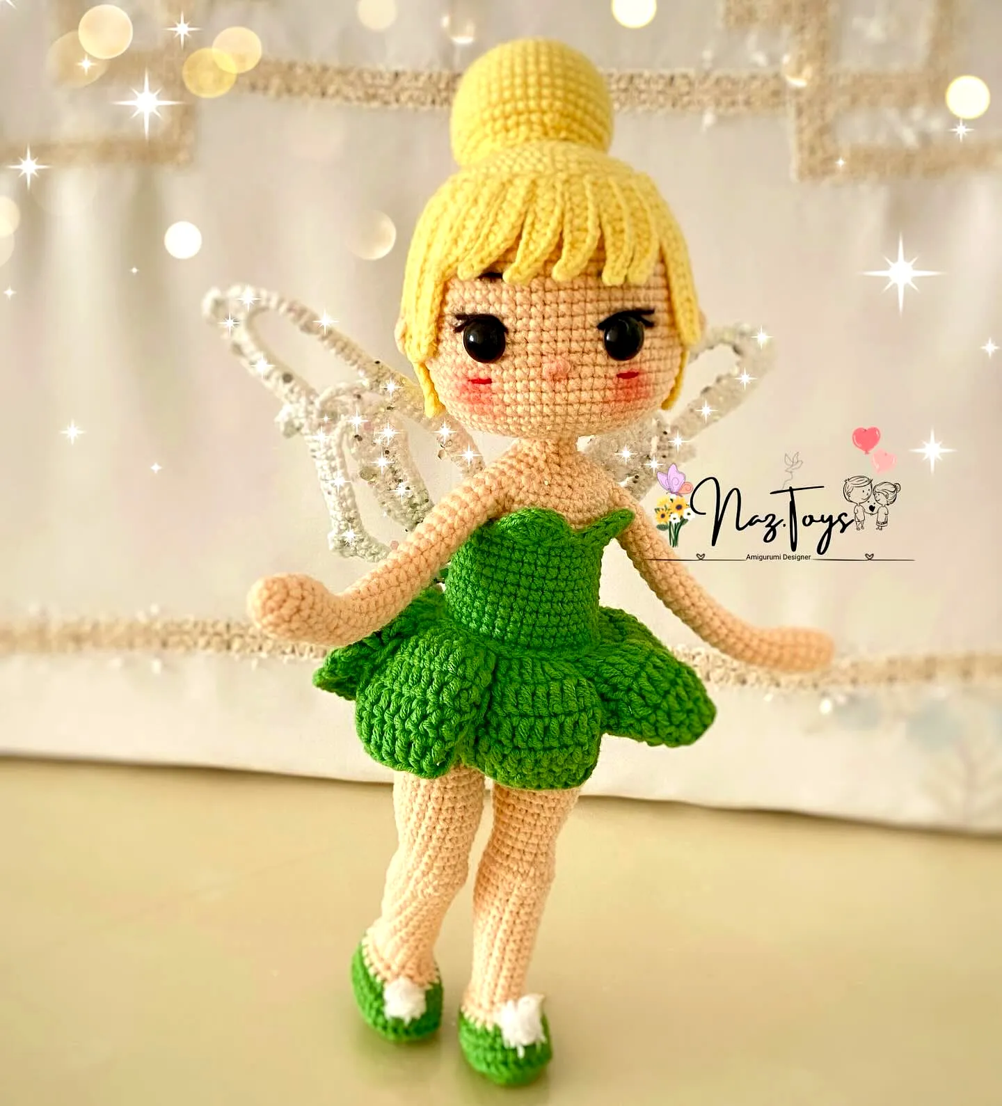 Charming Crochet Fairy Doll in Vibrant Green with Delicate Wings