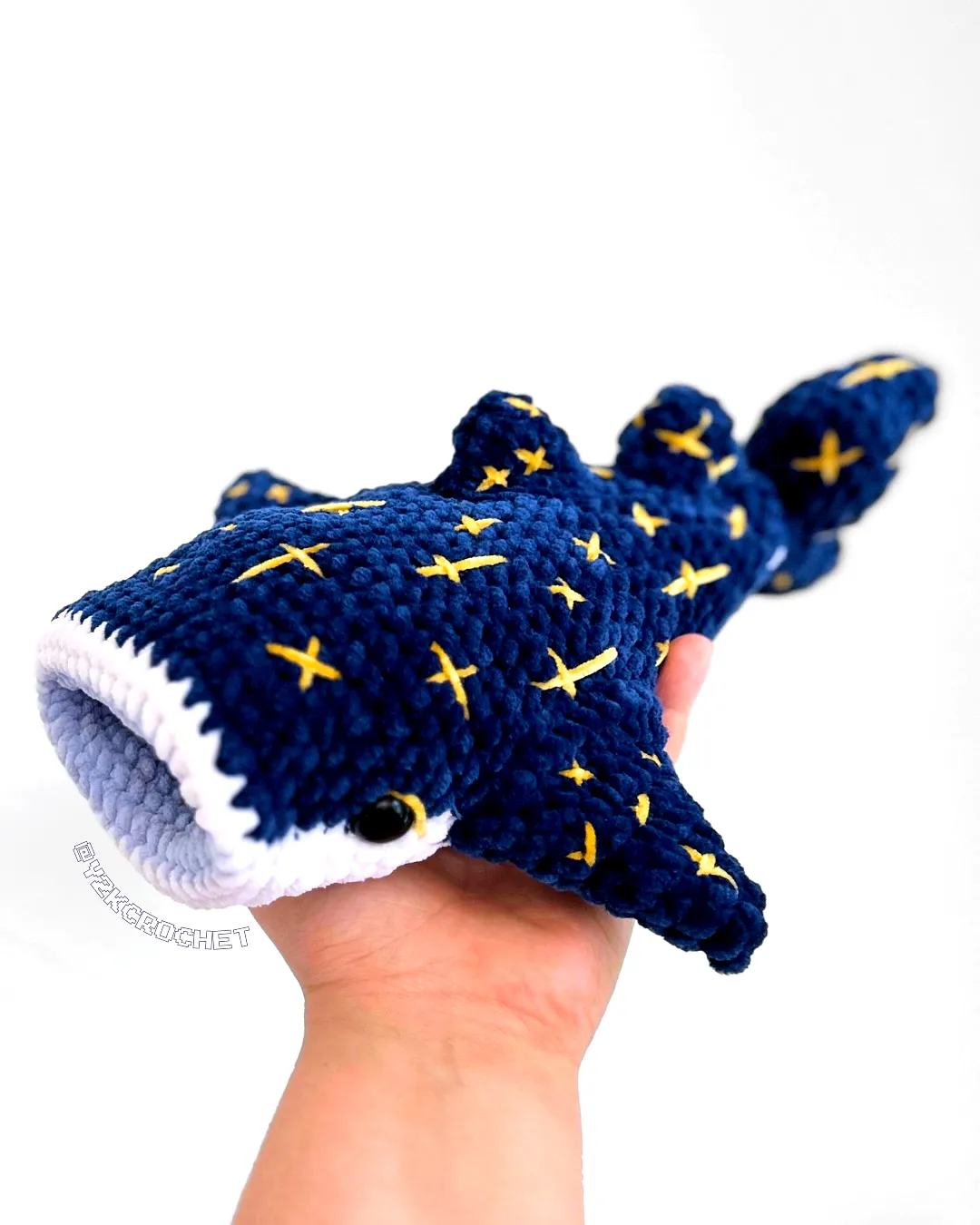 Charming Crochet Fish Toy in Dark Blue with Yellow Details