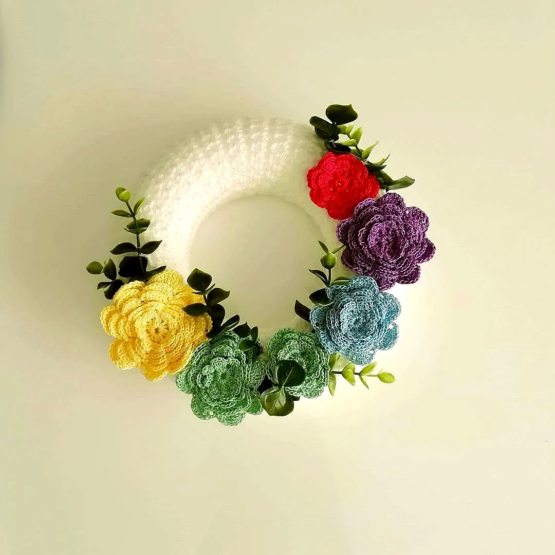 Charming Crochet Floral Wreath in Vibrant Colors for Decor