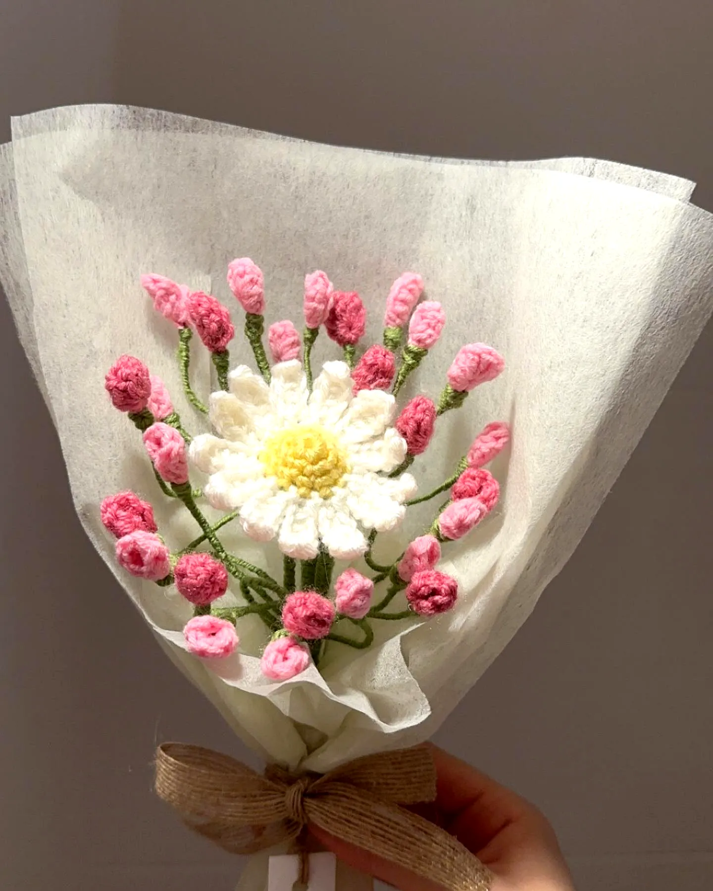 Charming Crochet Flower Bouquet in Vibrant Pink and White