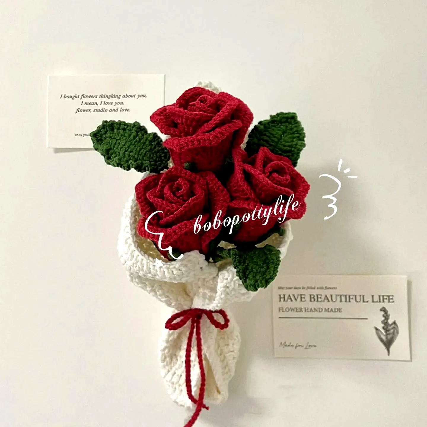 Charming Crochet Flower Bouquet of Vibrant Red Roses