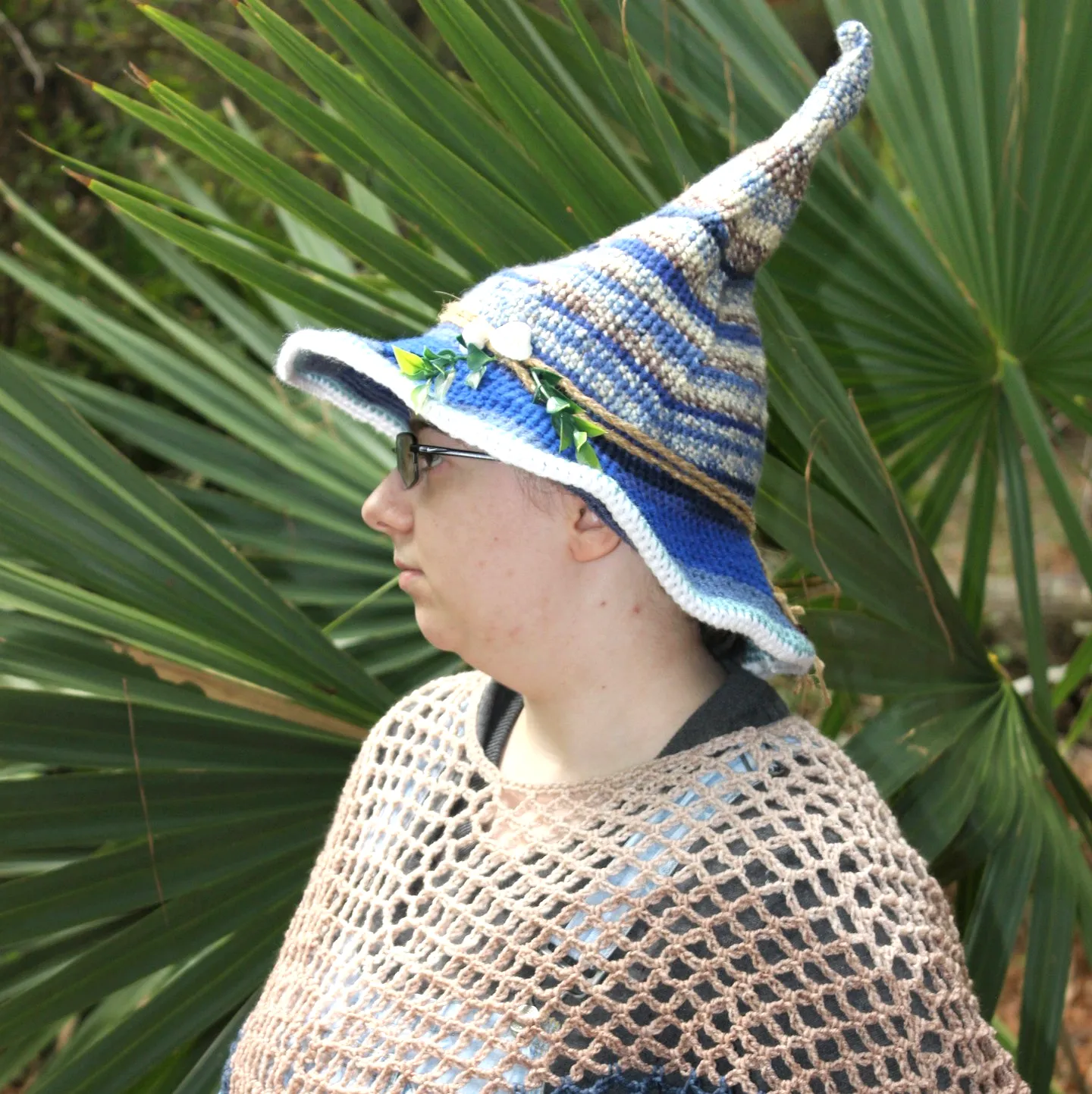 Charming Crochet Gnome Hat in Blue and Earthy Tones for Intermediates
