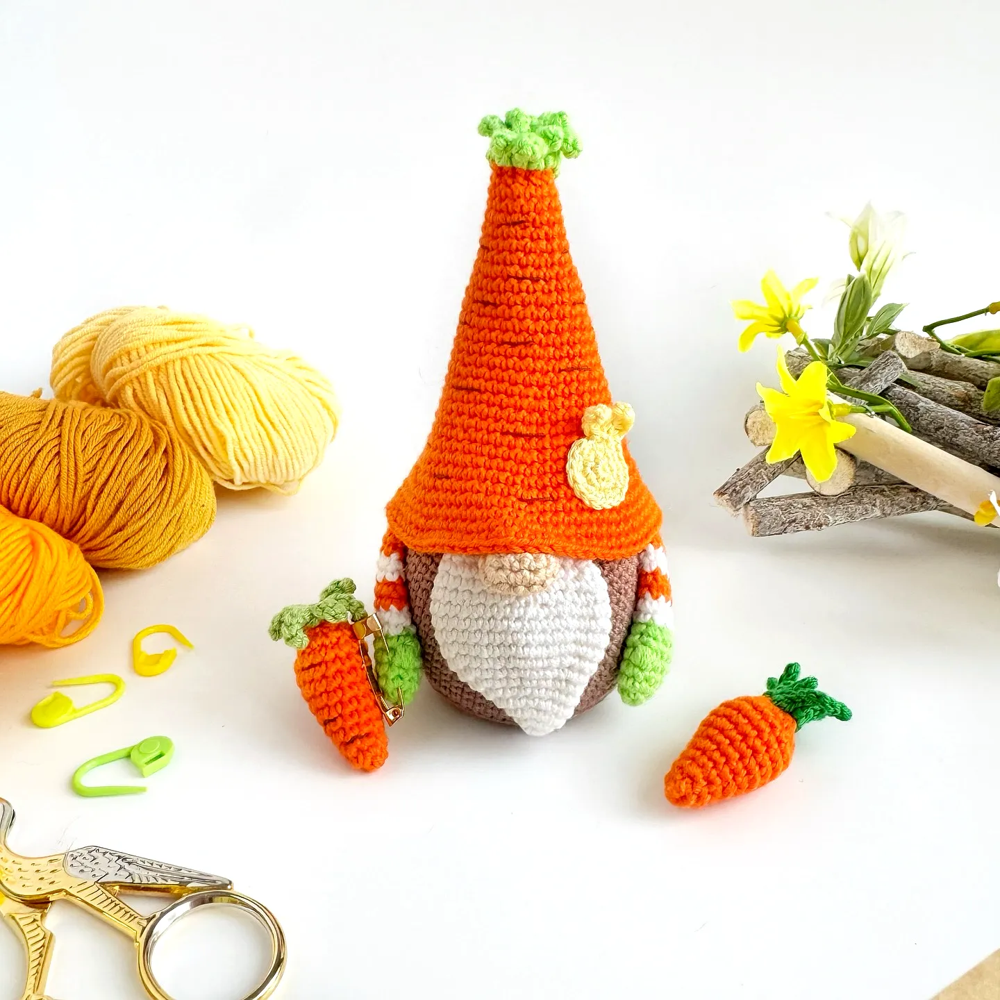 Charming Crochet Gnome with Colorful Orange Hat for Spring