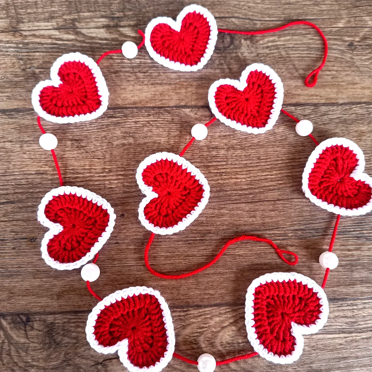 Charming Crochet Heart Garland in Vibrant Red and White
