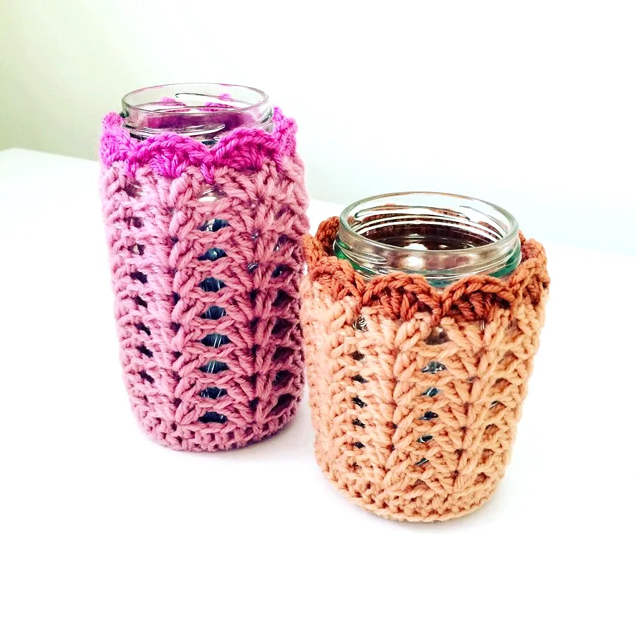 Charming Crochet Jar Cover in Pink and Peach