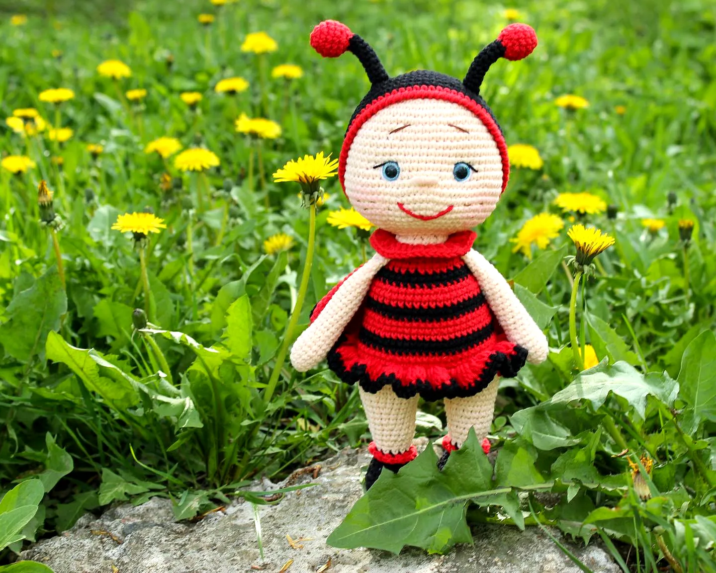 Charming Crochet Ladybug in Vibrant Red and Black Colors