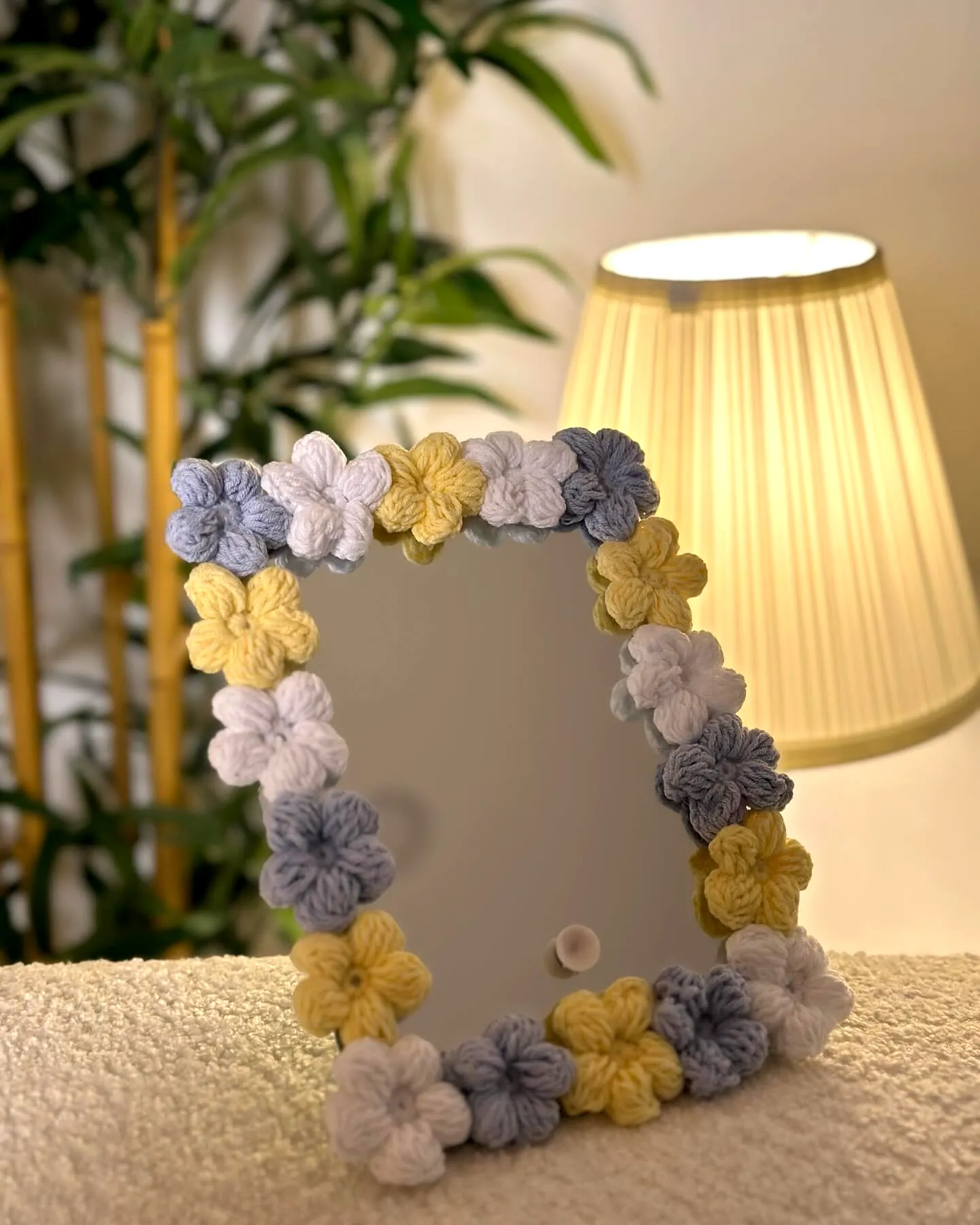 Charming Crochet Mirror Frame in Soft Pastel Floral Style