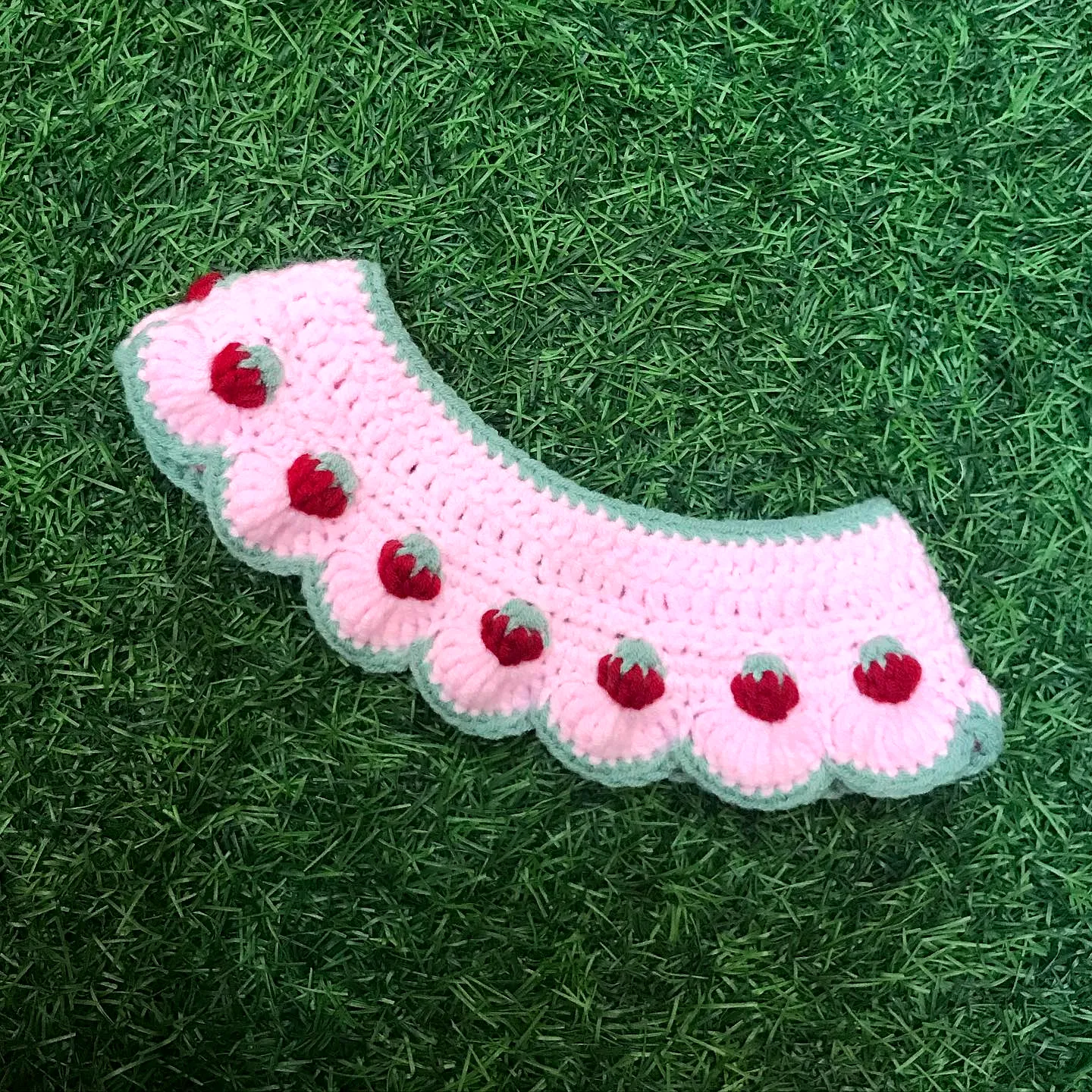 Charming Crochet Pet Collar in Pink with Strawberry Motifs