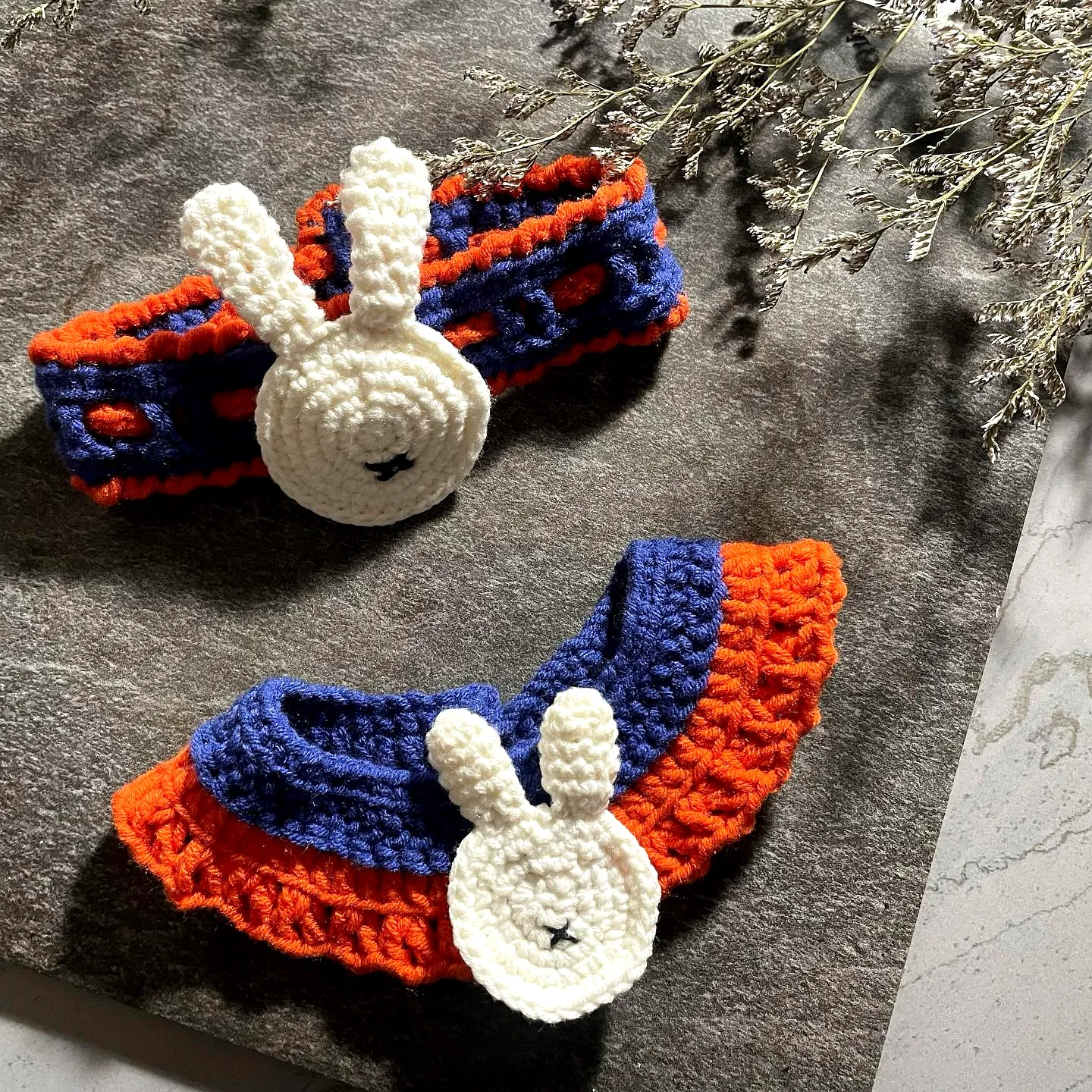 Charming Crochet Pet Collar in Vibrant Colors with Bunny Ears