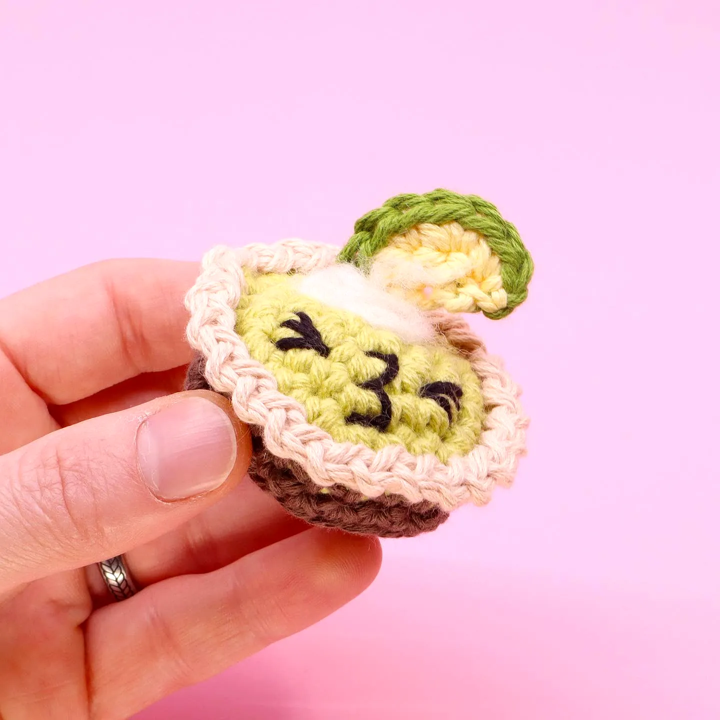 Charming Crochet Pie with Vibrant Green Filling and Cute Crust