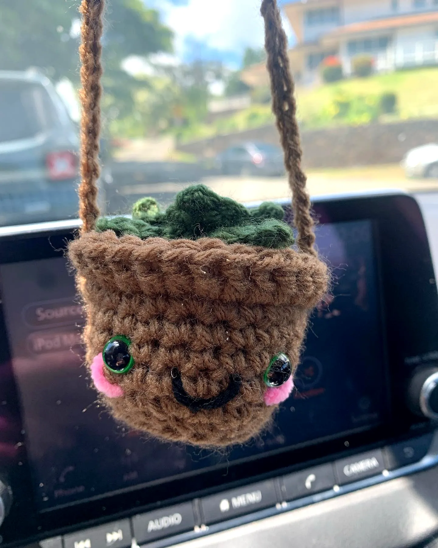 Charming Crochet Plant Hanger in Cute Brown and Green Yarn