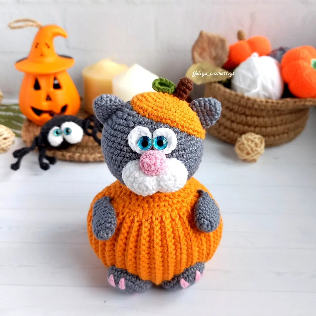 Charming crochet pumpkin design in vibrant orange for fall