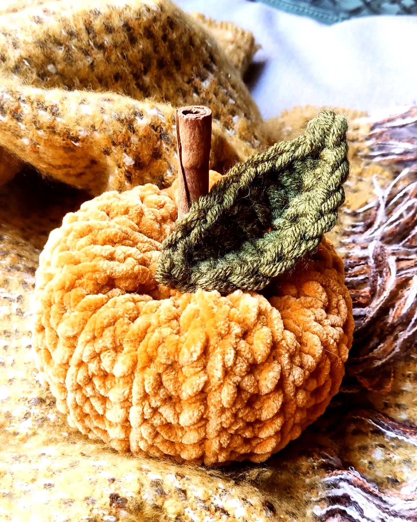 Charming Crochet Pumpkin in Cozy Orange with Green Leaf