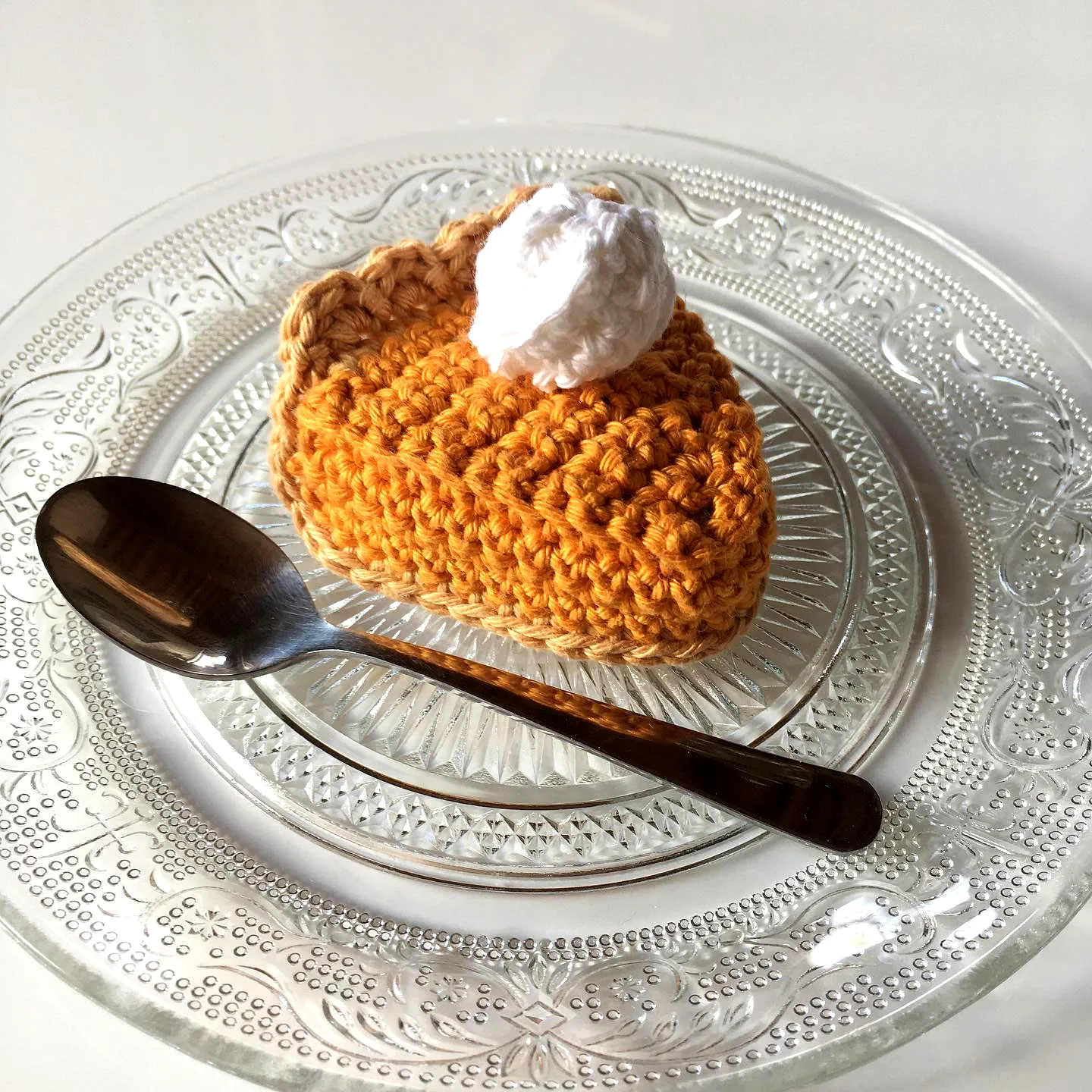 Charming Crochet Pumpkin Pie in Warm Orange with Whipped Cream