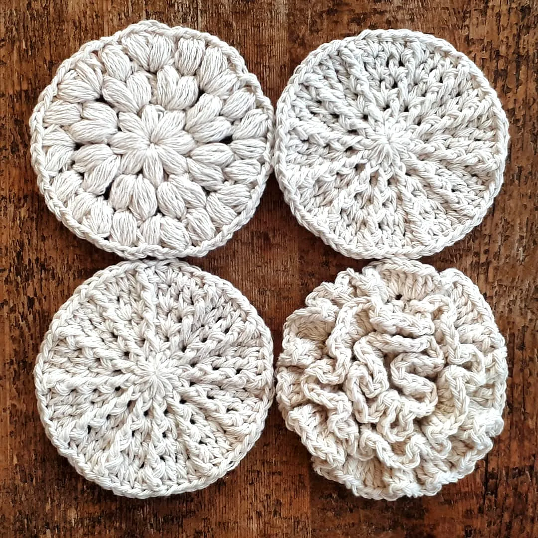Charming Crochet Scrubbie Set in Soft Neutral Textures