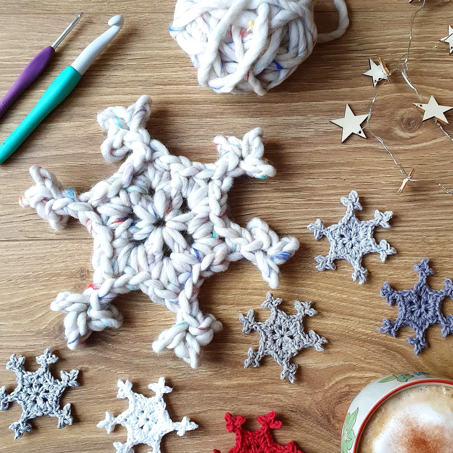 Charming Crochet Snowflake in Neutral Bulky Yarn for Decor