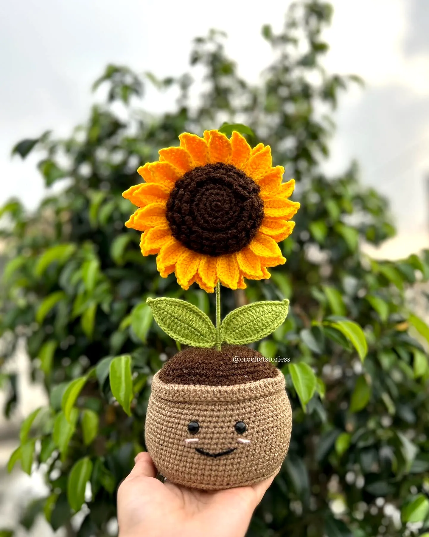 Charming Crochet Sunflower in Vibrant Yellow and Cute Pot