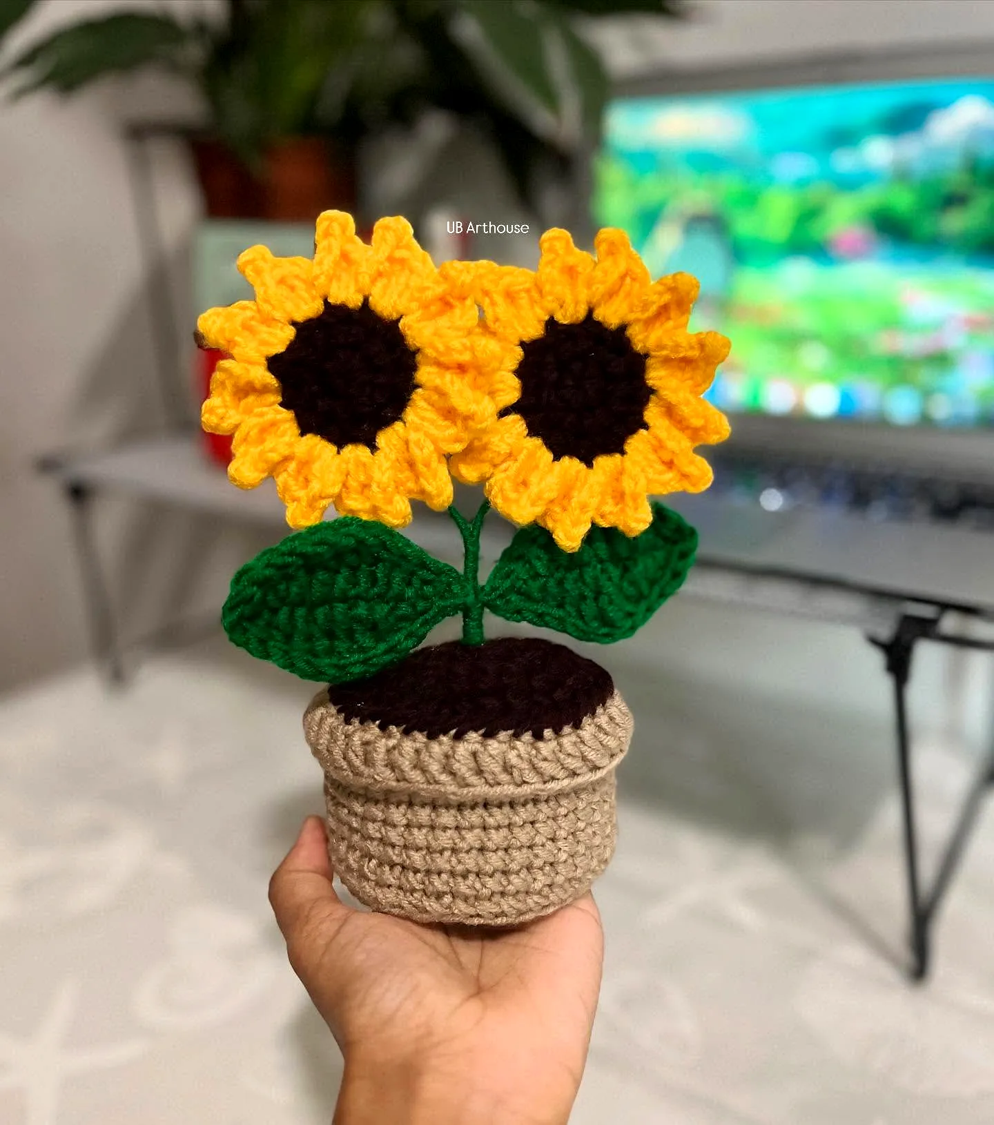 Charming Crochet Sunflower in Vibrant Yellow and Green Pot