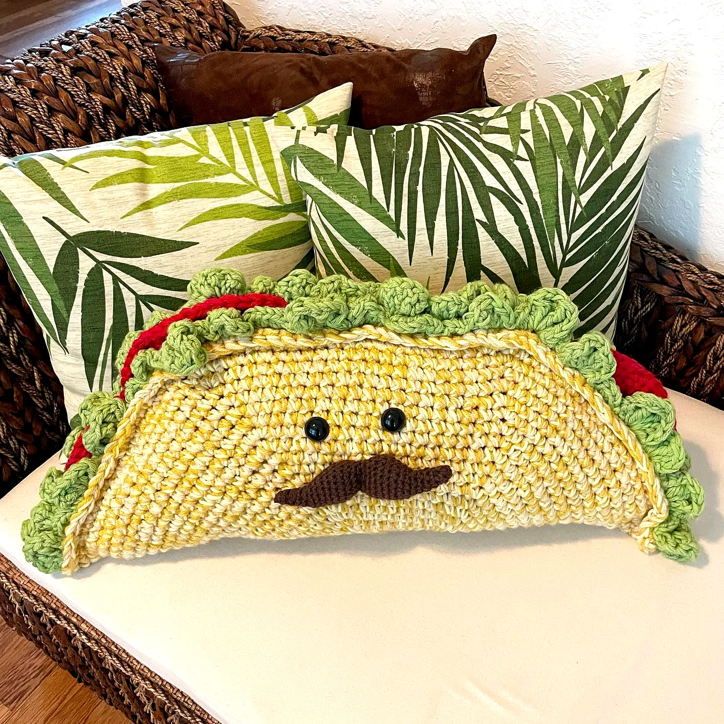 Charming Crochet Taco Pillow in Vibrant Colors and Textured Style
