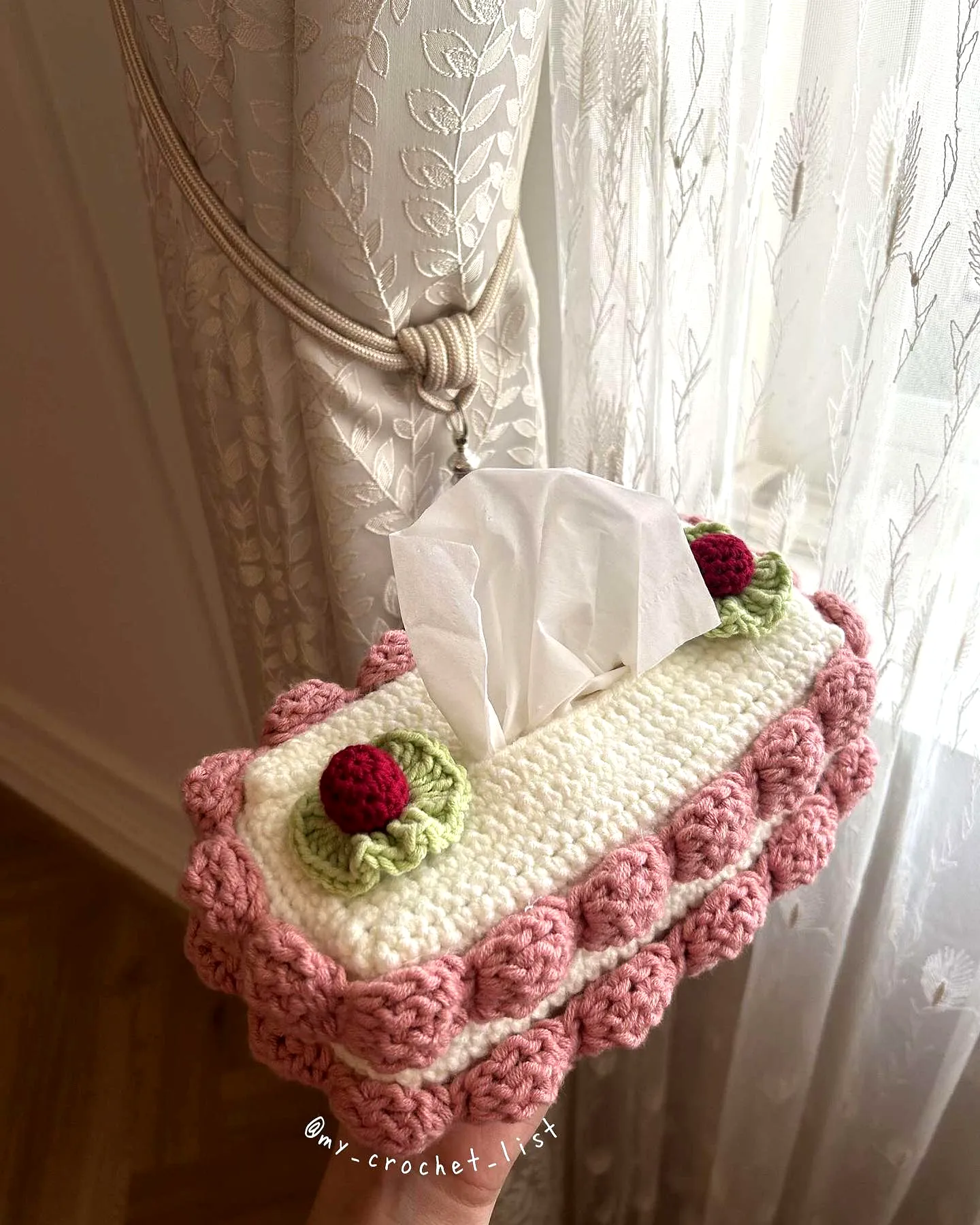 Charming Crochet Tissue Box Cover in Pastel Pink and White