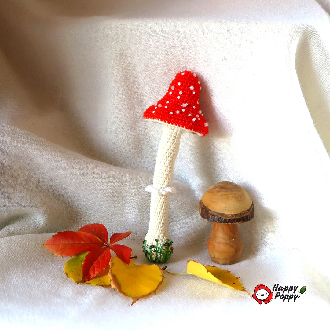 Charming Crochet Toadstool in Vibrant Red and Ivory