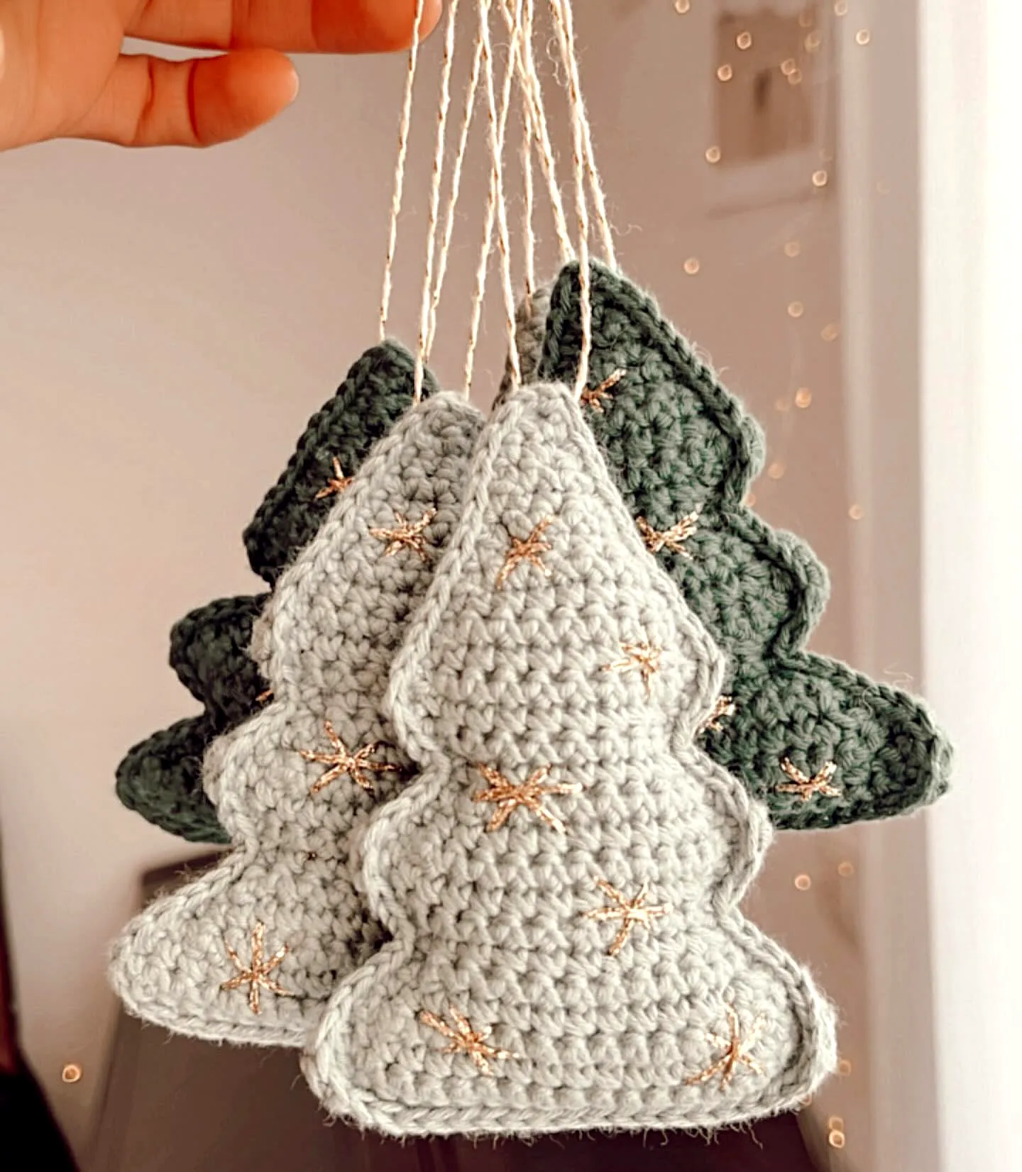 Charming Crochet Tree Ornament in Soft Grey and Green