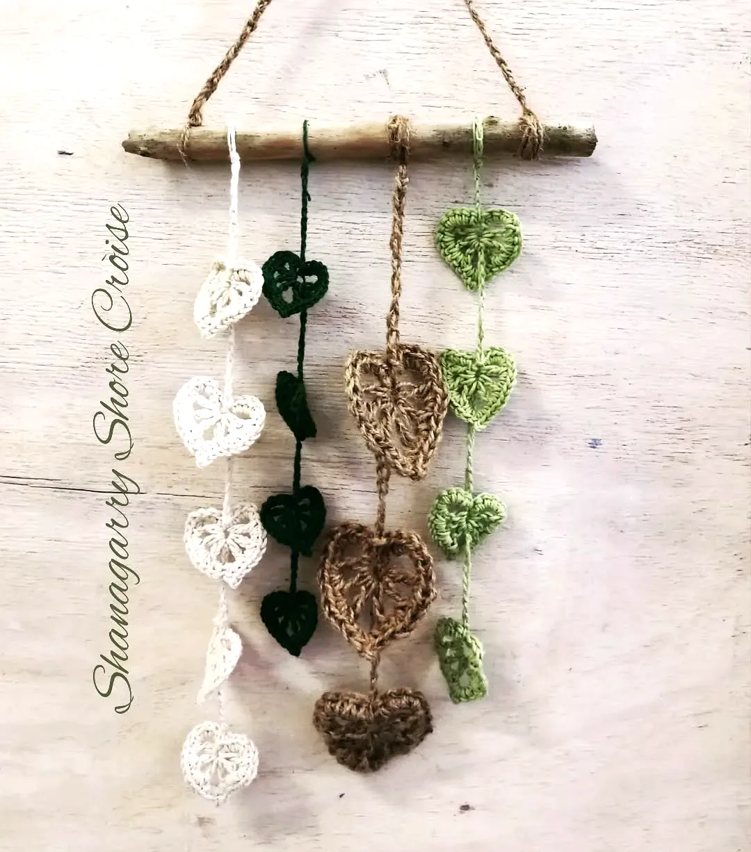 Charming Crochet Wall Decor with Heart Motifs in Earthy Tones