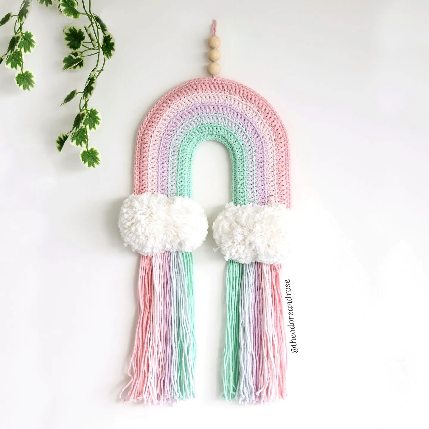 Charming Crochet Wall Hanging with Pastel Rainbow and Clouds