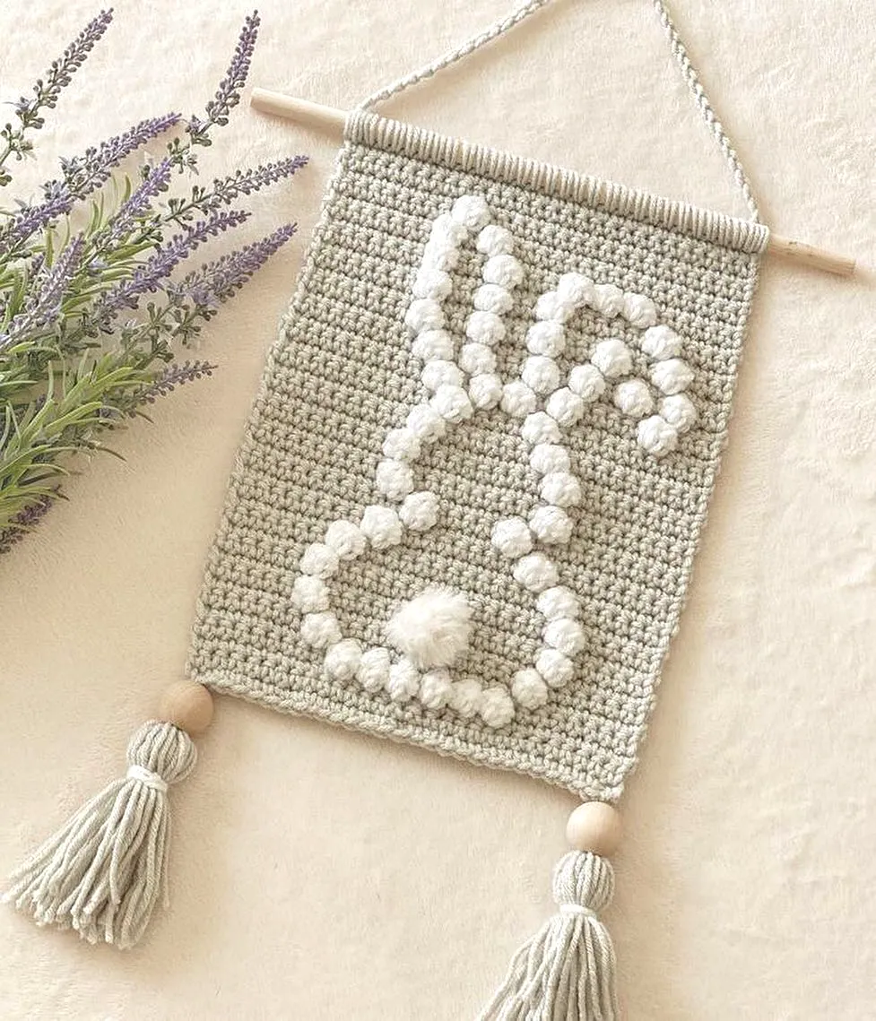 Charming Crochet Wall Hanging with Playful Bunny Design