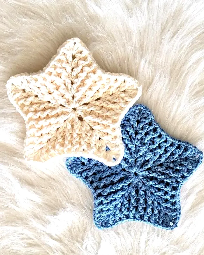 Charming Crochet Washcloth in Star Shape with Cream and Blue Colors