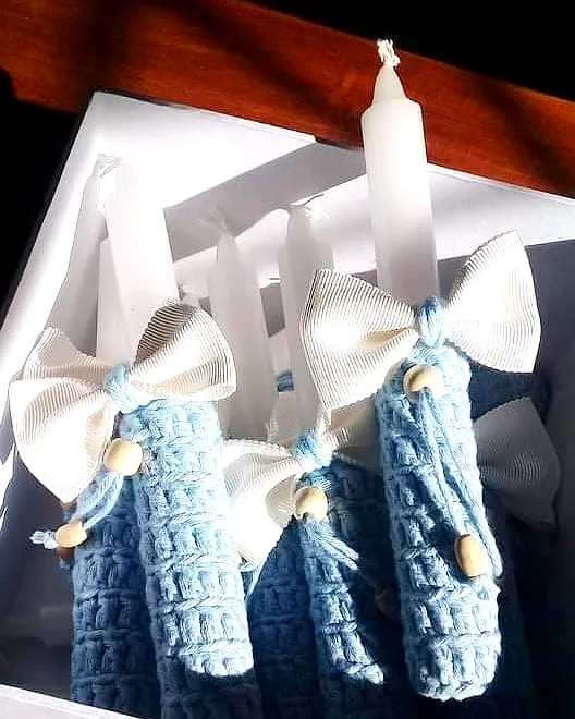 Charming Easy Crochet Candle Holder in Soft Blue with Beads