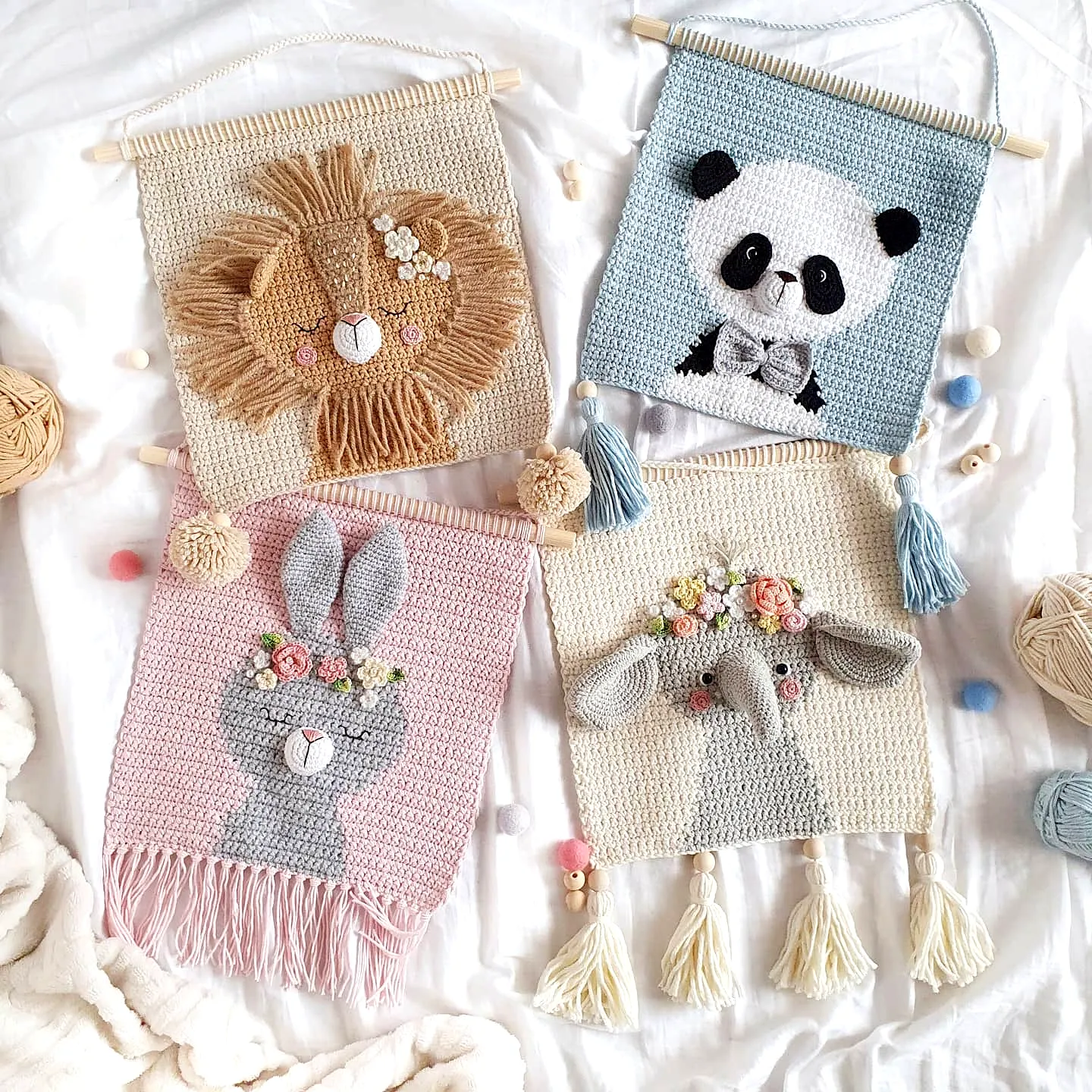 Charming Easy Crochet Wall Decor in Pastel Animal Designs