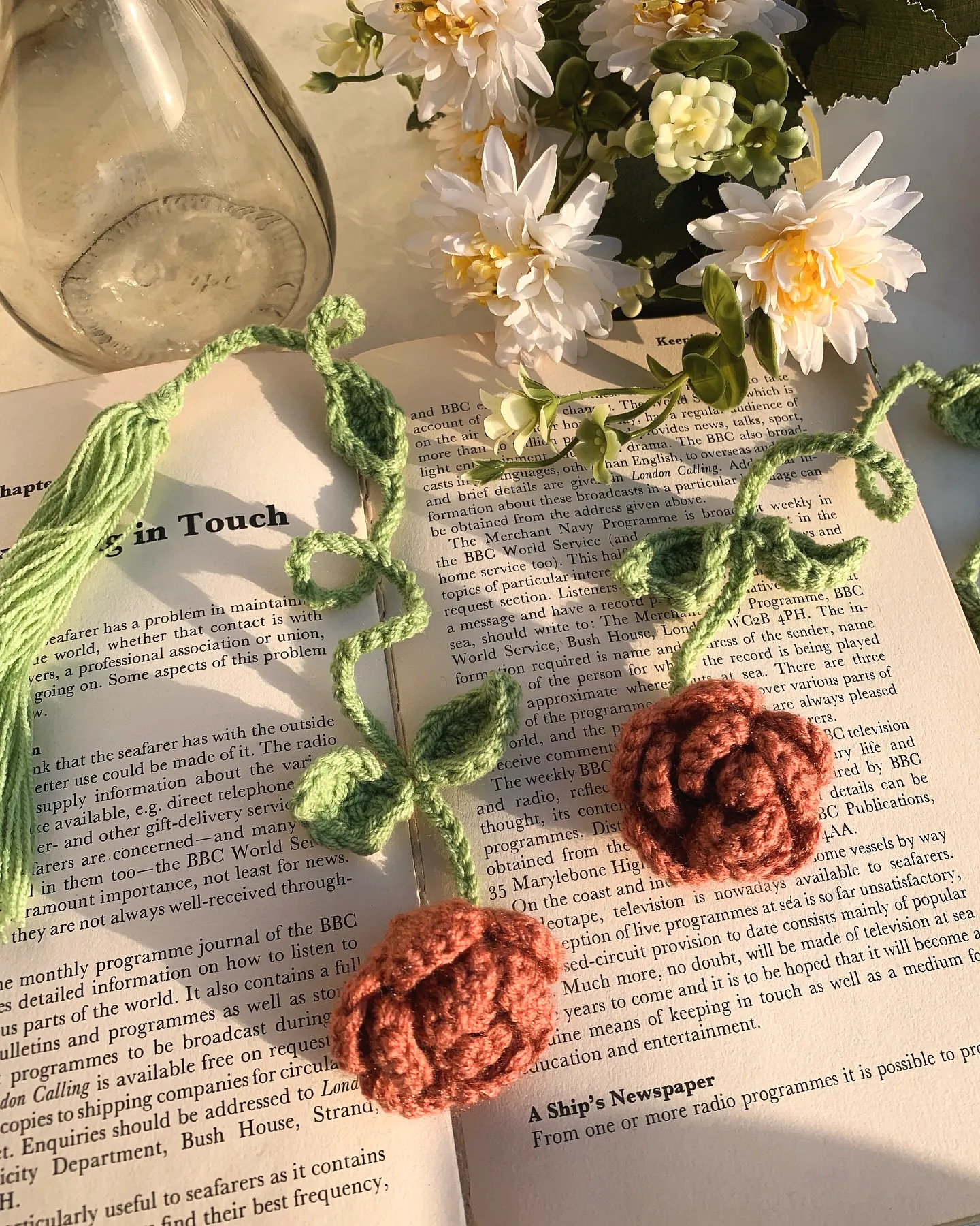 Charming Floral Crochet Bookmark in Brown and Green for Intermediates