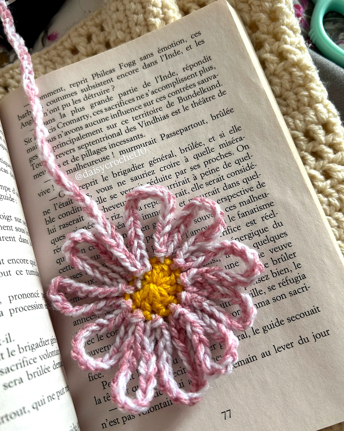 Charming Floral Crochet Bookmark in Pink and Yellow