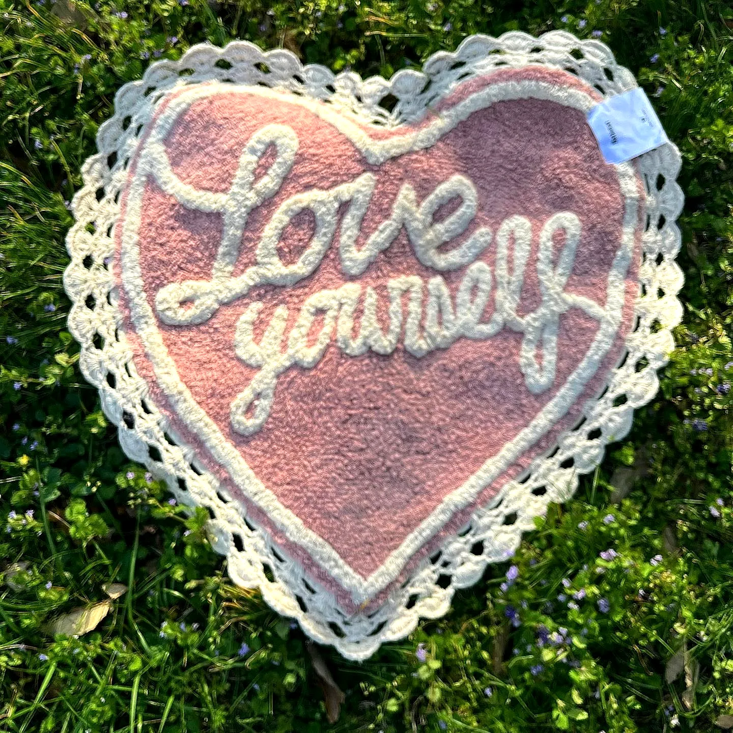 Charming Heart Shaped Crochet Bath Mat in Pink and White