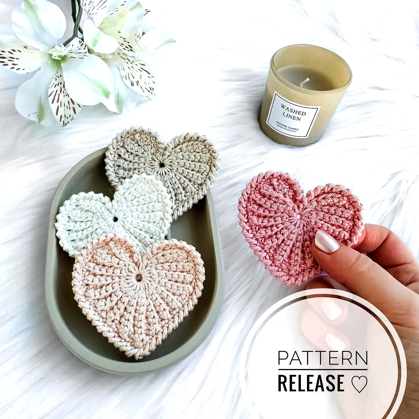 Charming Heart Shaped Crochet Scrubbie in Pastel Colors