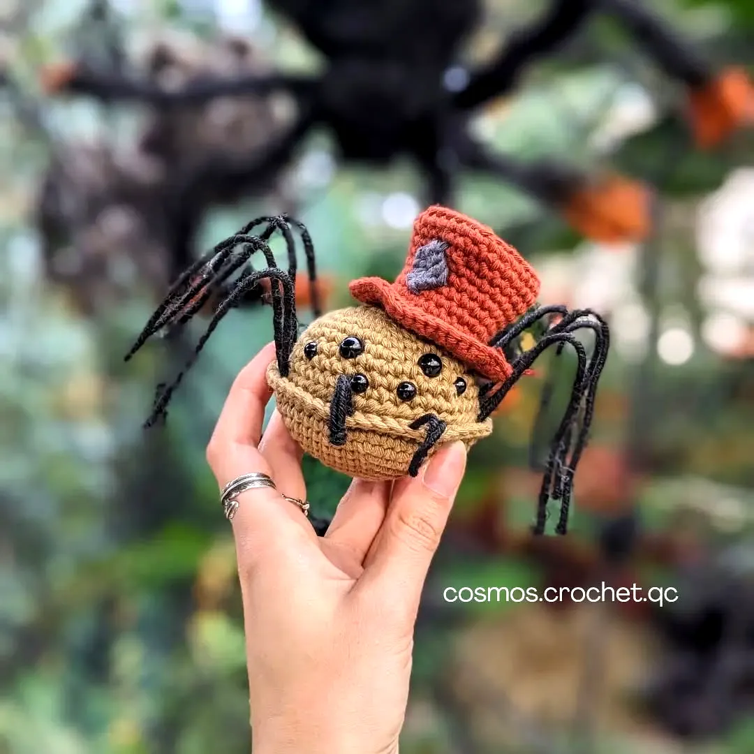 Charming Intermediate Crochet Spider with Tan Body and Red Hat