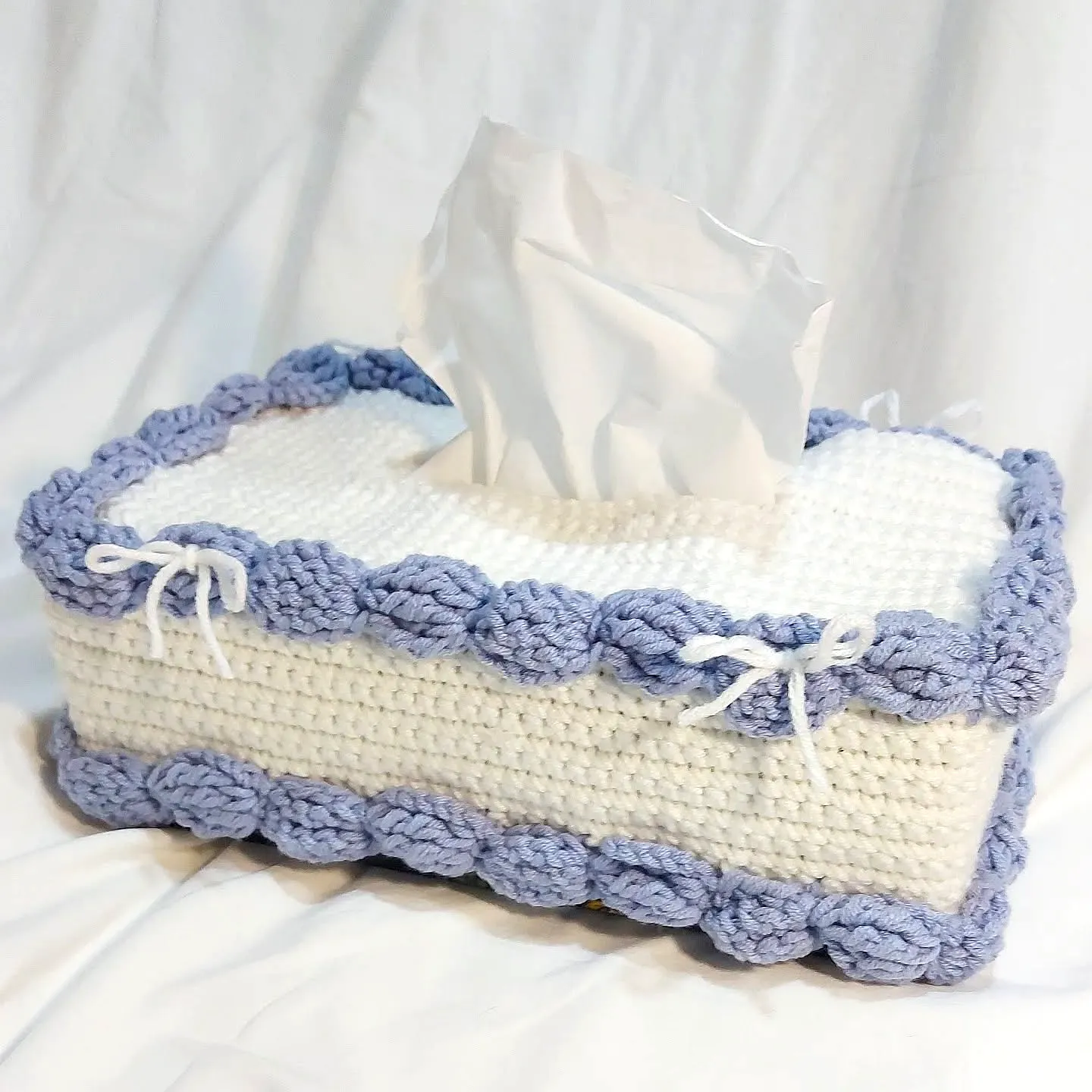 Charming Lavender and White Crochet Tissue Box Cover for Home