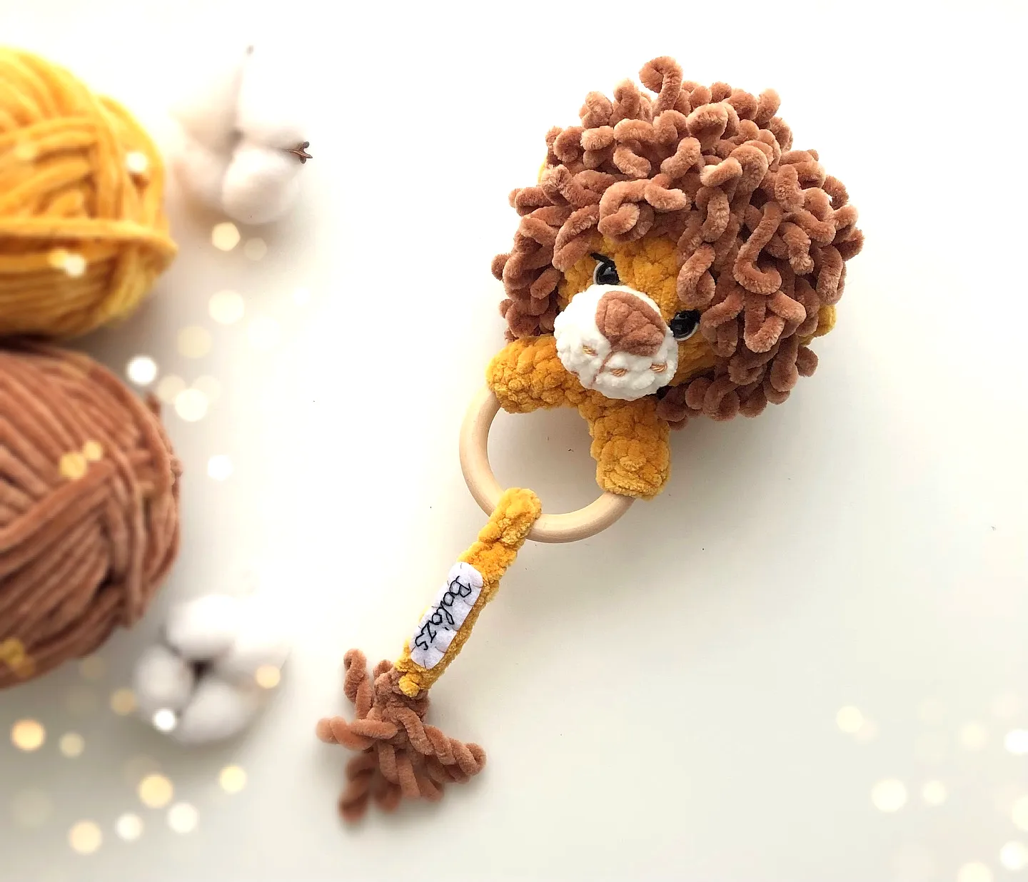 Charming Lion Crochet Rattle in Soft Brown and Gold