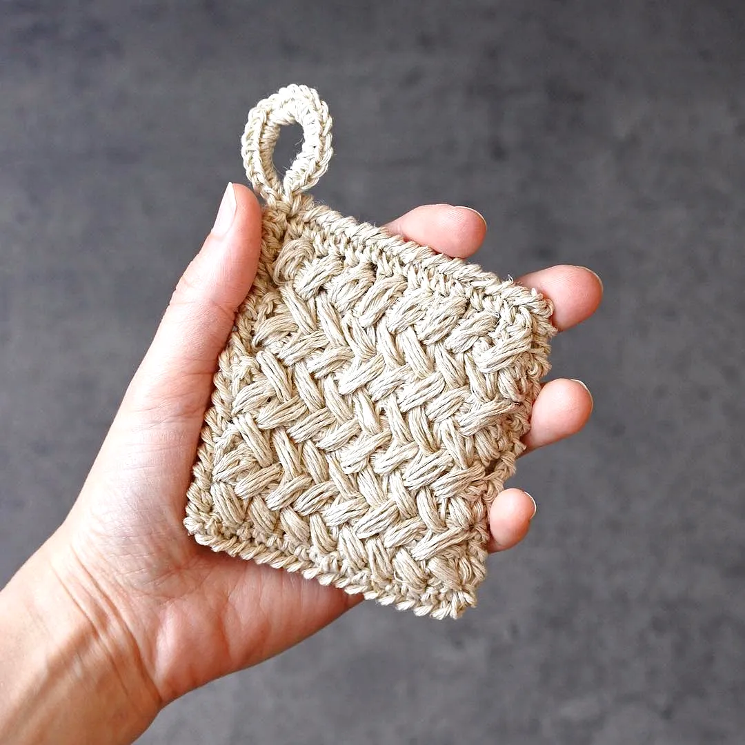 Charming Neutral Crochet Sponge in Textured Square Design