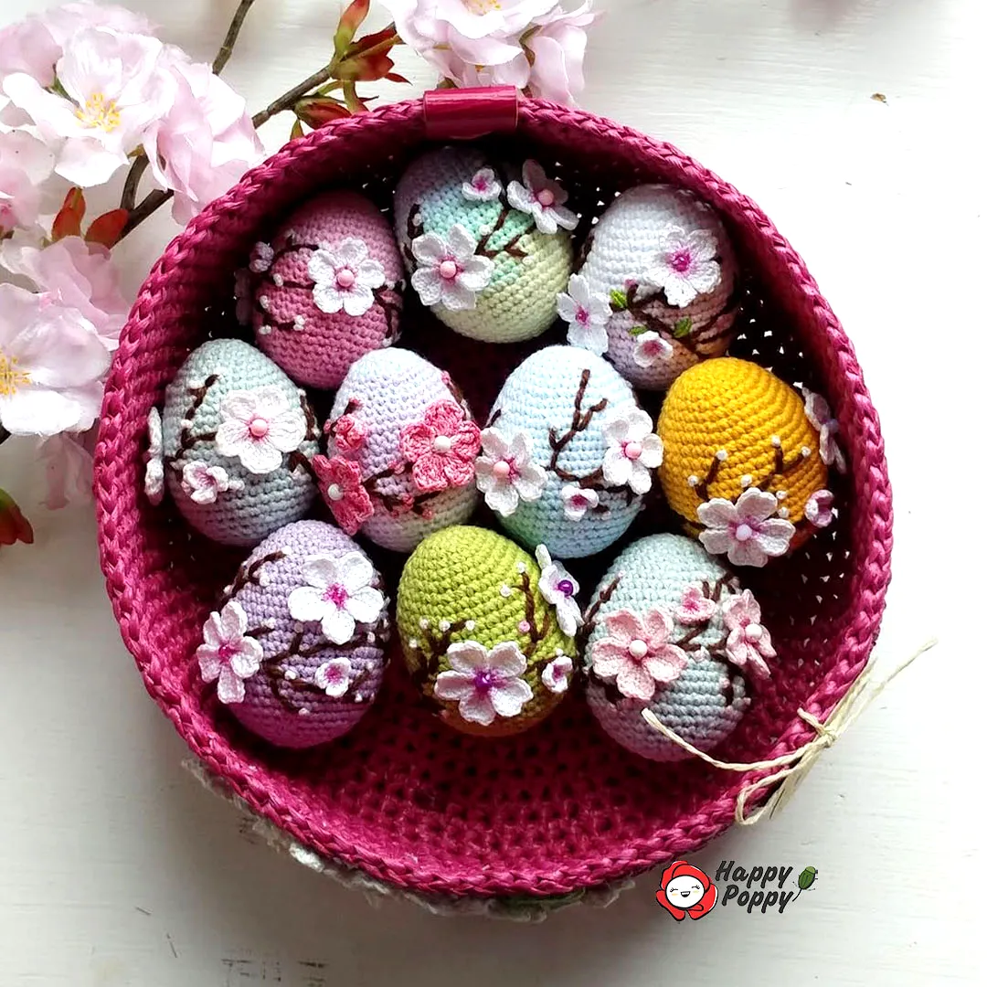 Charming Pastel Crochet Egg Set with Floral Motifs for Spring