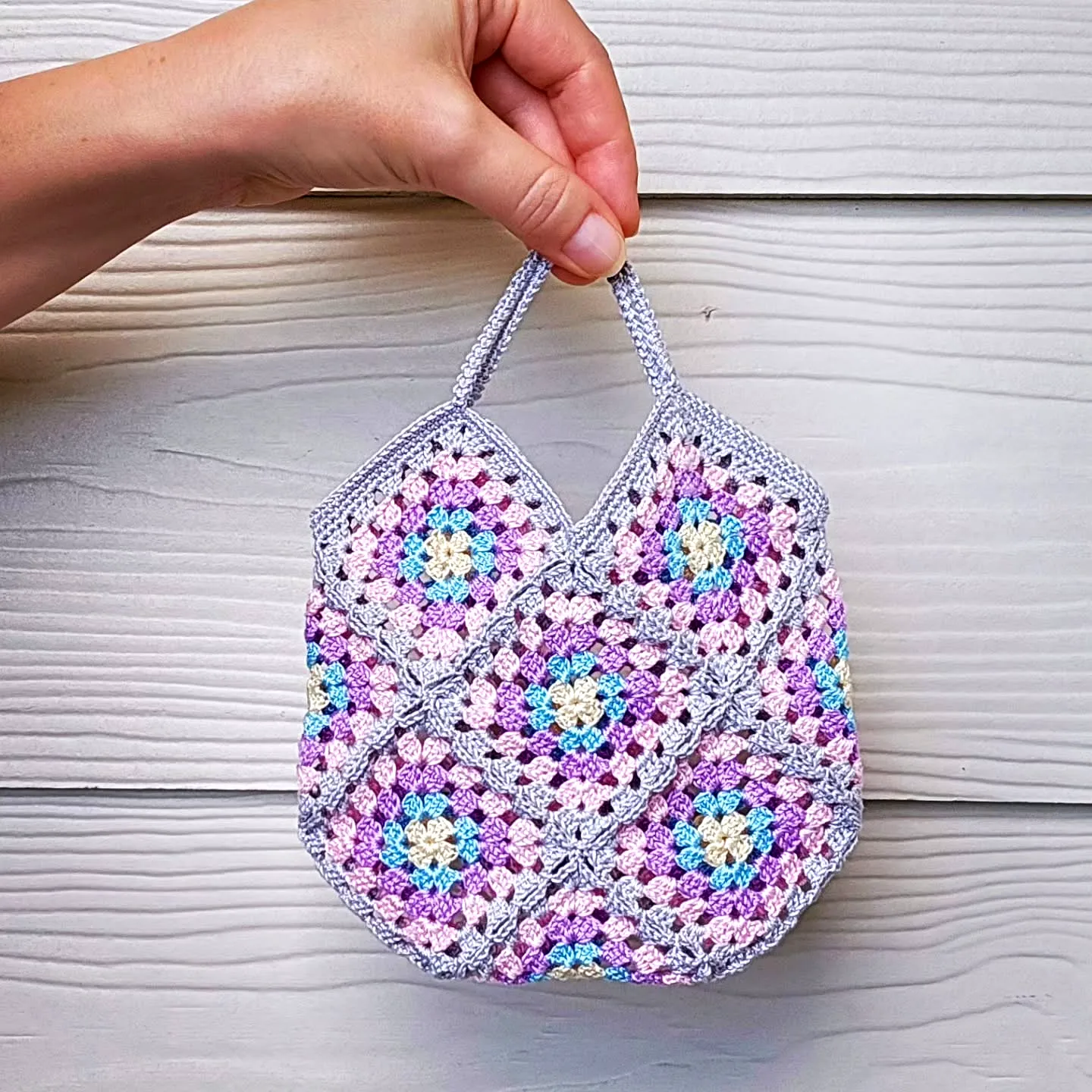 Charming Pastel Crochet Gift Bag with Granny Square Design