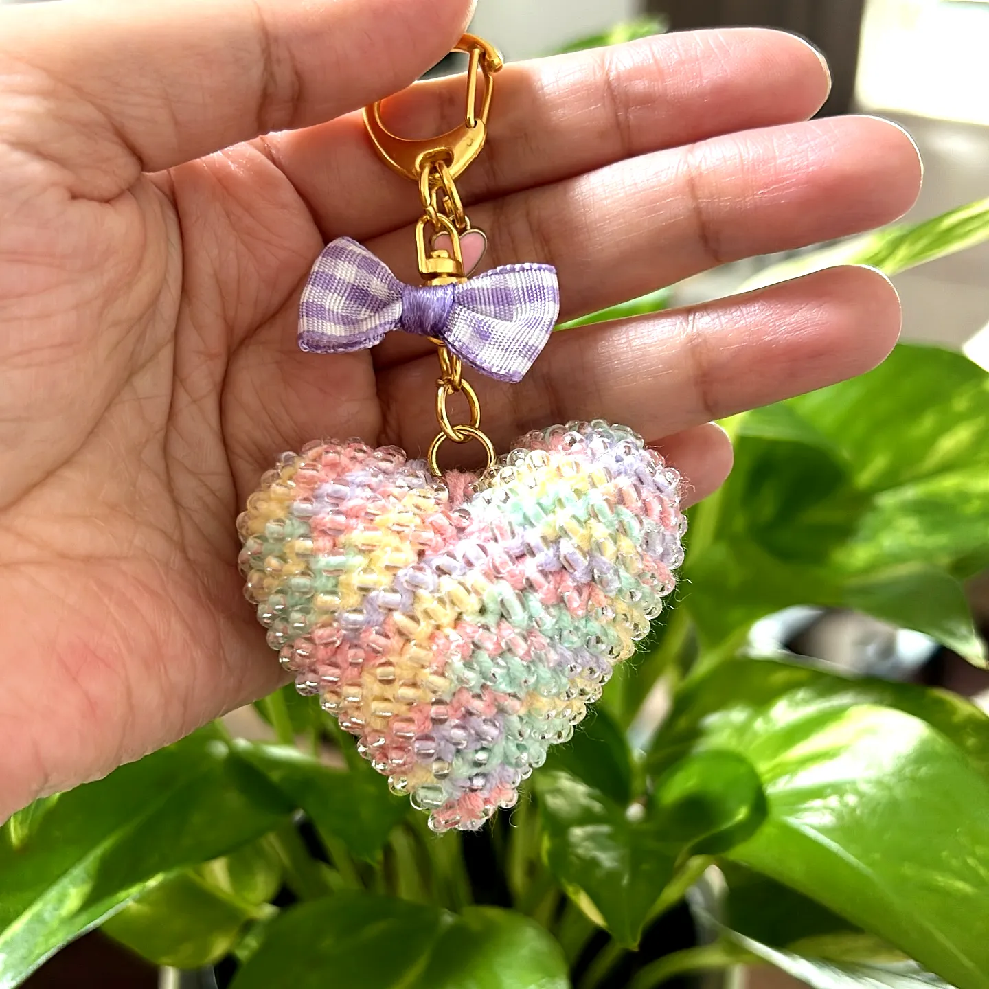 Charming Pastel Crochet Heart Keychain