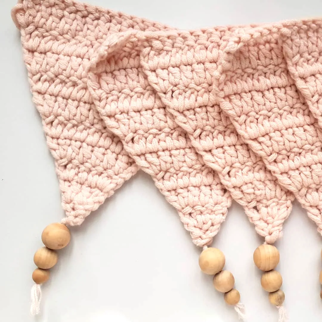 Charming Soft Pink Crochet Bunting with Beads