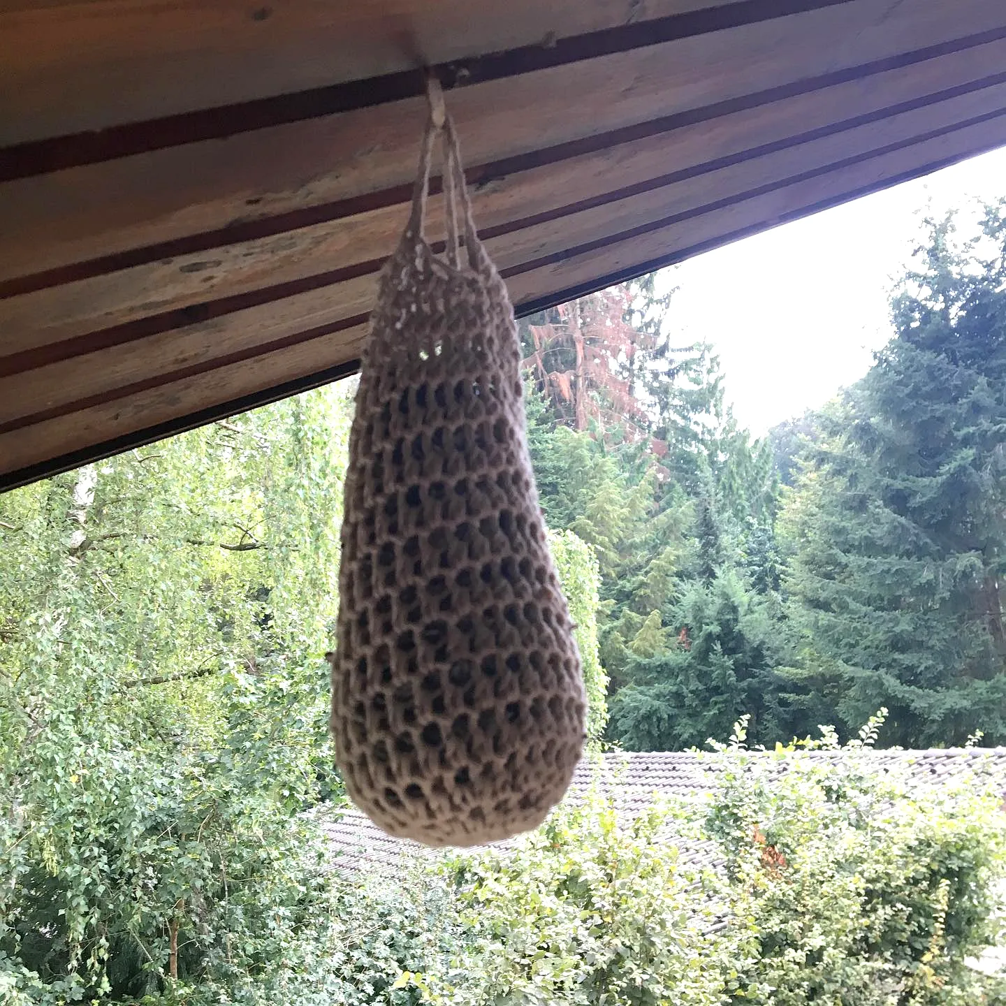 Charming Teardrop Crochet Bird Feeder in Natural Yarn