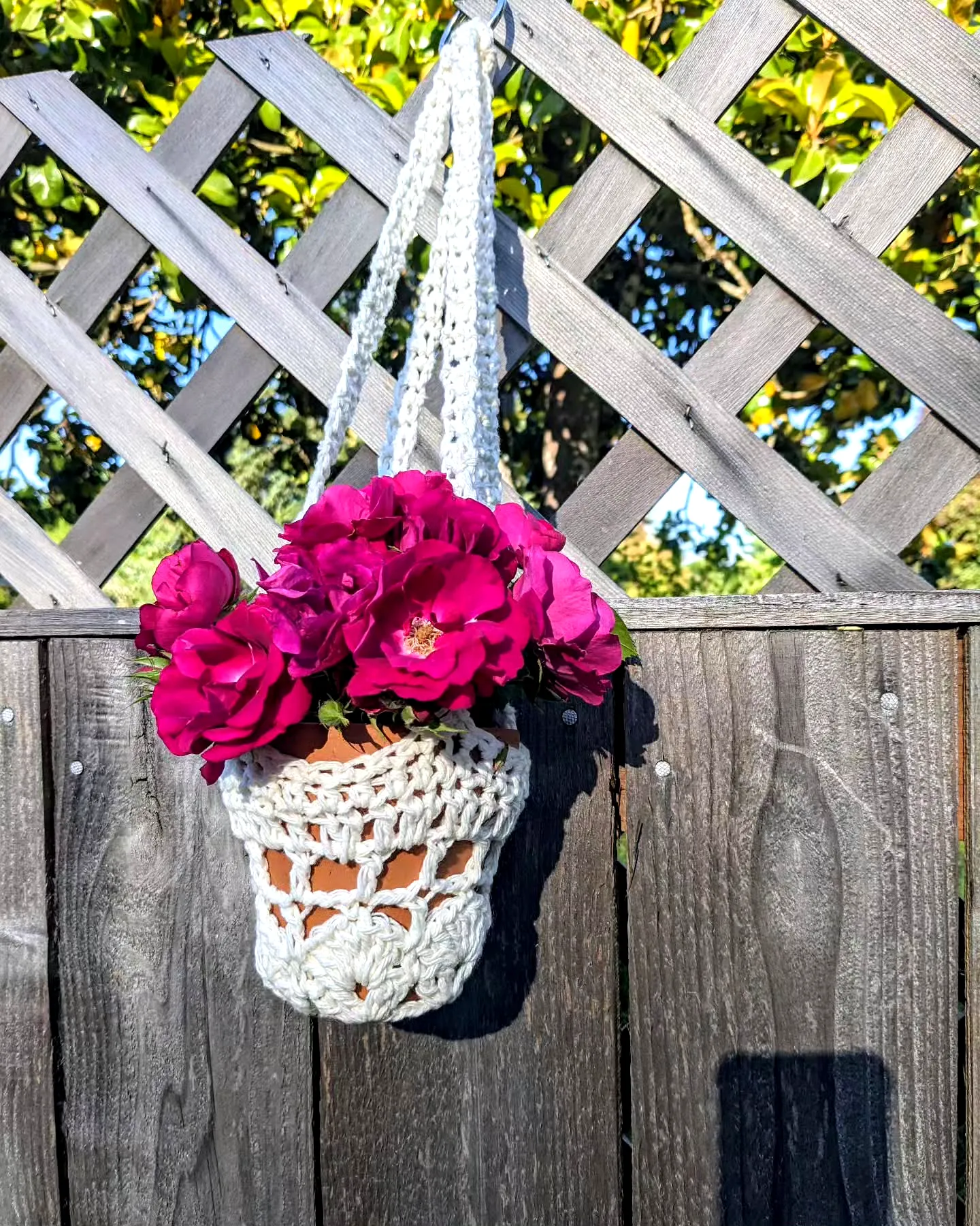 Charming White Crochet Plant Hanger for Vibrant Flower Pots