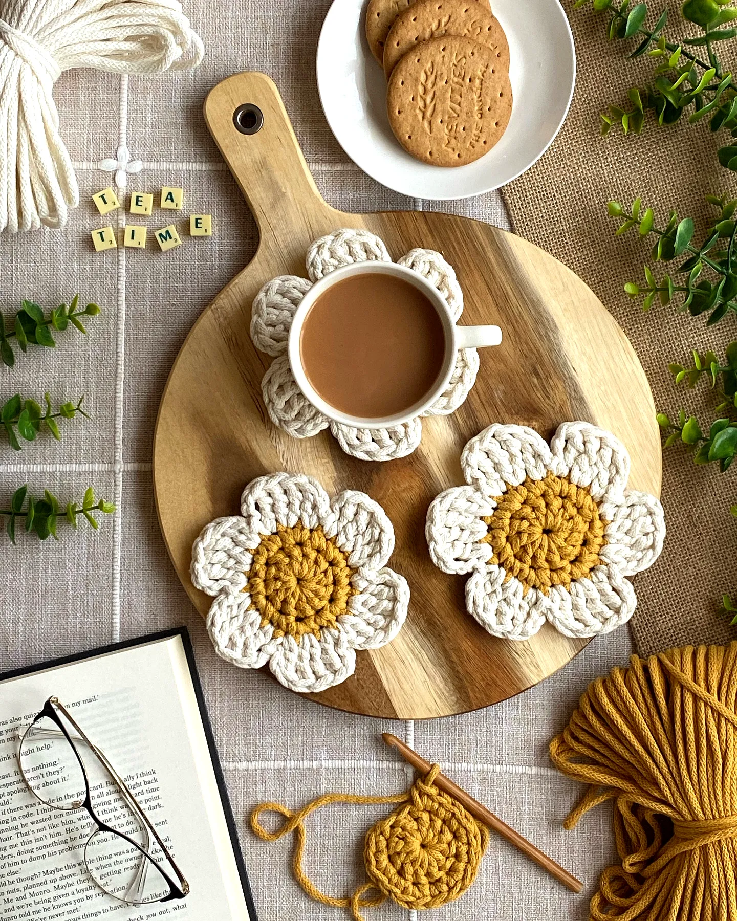 Cheerful Crochet Coaster with Vibrant Flower Design