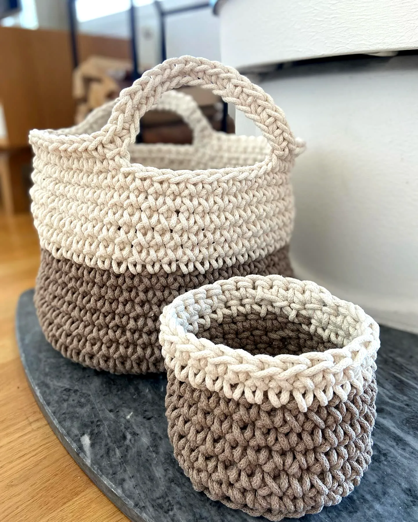 Chic Crochet Basket Set in Neutral Tones for Stylish Storage